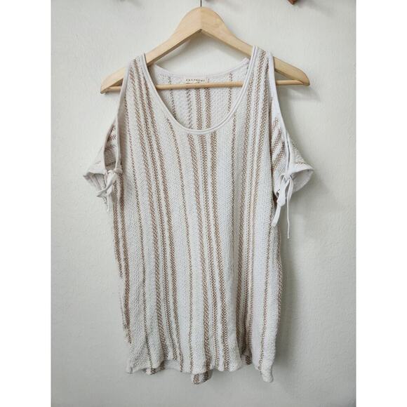 Retrology white tan cold shoulder sweater top M beach poncho womens summer‎ - Picture 1 of 7